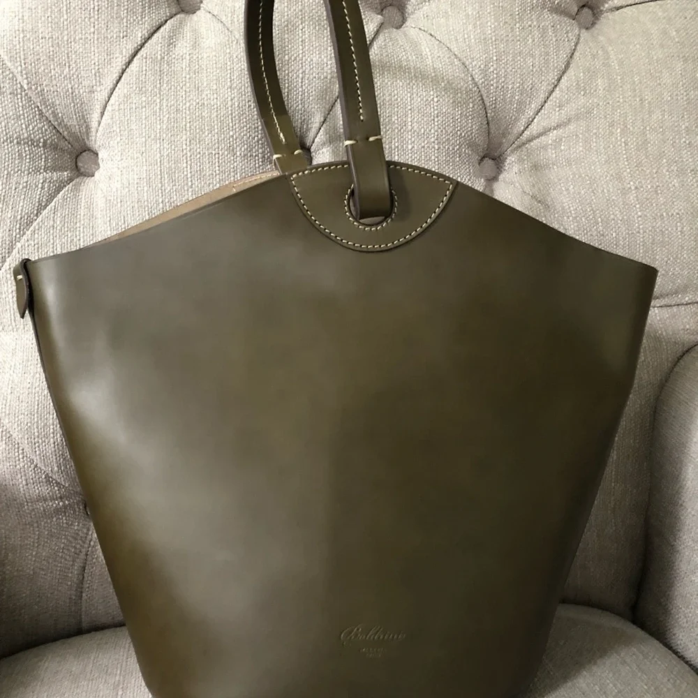 BOLDRINI Olive Made In Italy Leather Rigid Bucket Bag - Picture 2 of 2